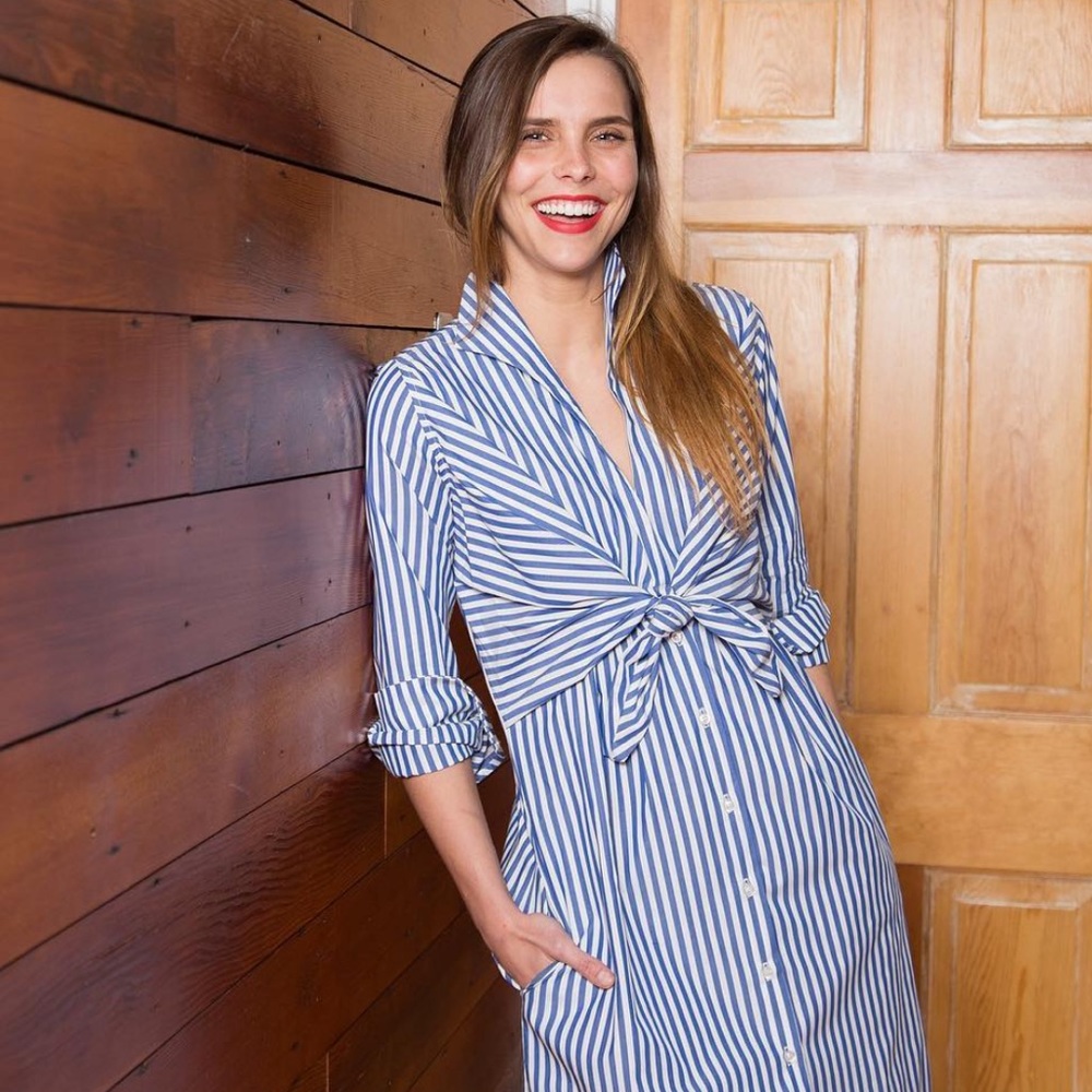 SBJ Austin Lauri Stripe Cotton Poplin Dress Blue White Small 2